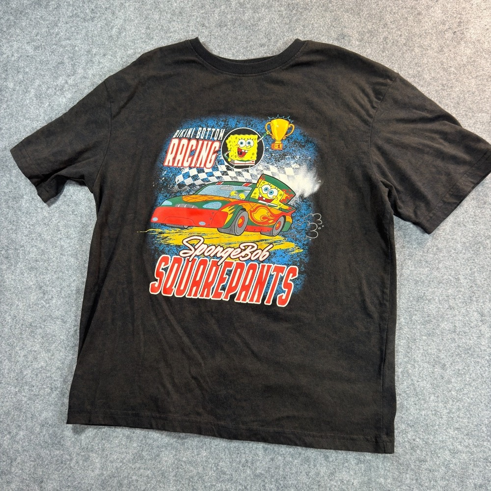SpongeBob SquarePants T-Shirt Boys XL 18-20 Black Bikini Bottom Racing